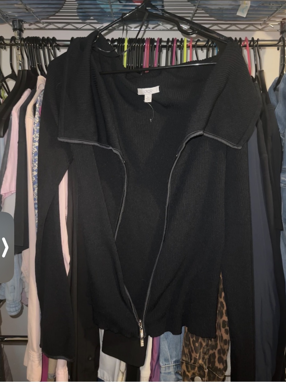 Cache Black Hooded Zip-Up Ribbed Cardigan - zipper doesn’t work